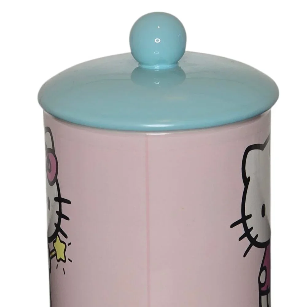 Hello Kitty Ceramic Cookie Jar Pink Blue Sanrio Kawaii Kitchen Canister Decor